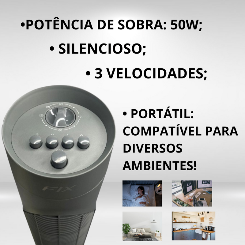 Ventilador de Torre 3 Níveis de Velocidade Circulador de Ar Silencioso Potente - 127V/220V