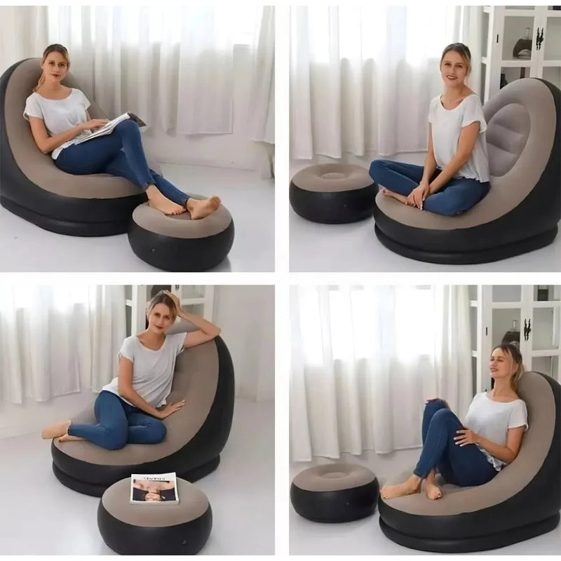 Sofá Poltrona Inflável Impermeável com Puff e Almofada para Descanso – Conforto Total para os Pésmba de Ar Inclusa Ultra Lounge
