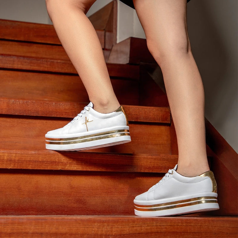 Tênis Fé Bordado Feminino GuGi Sola Plataforma Com Listra