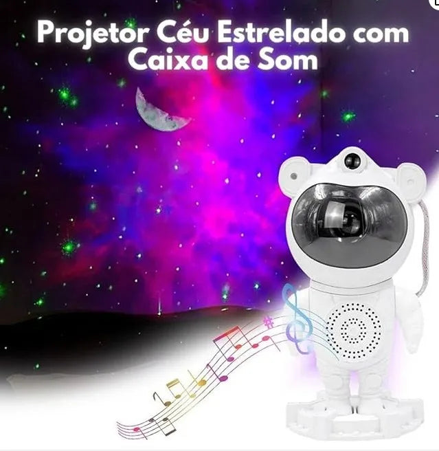 Robô Projetor Luminária Astronauta Caixa de Som Bluetooth Controle Galáxia Estrelas Lua