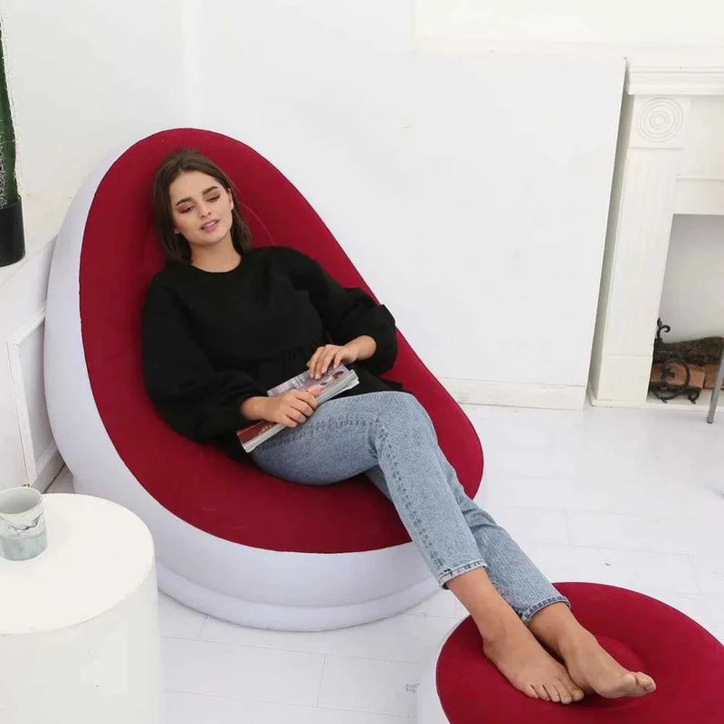Sofá Poltrona Inflável Impermeável com Puff e Almofada para Descanso – Conforto Total para os Pésmba de Ar Inclusa Ultra Lounge