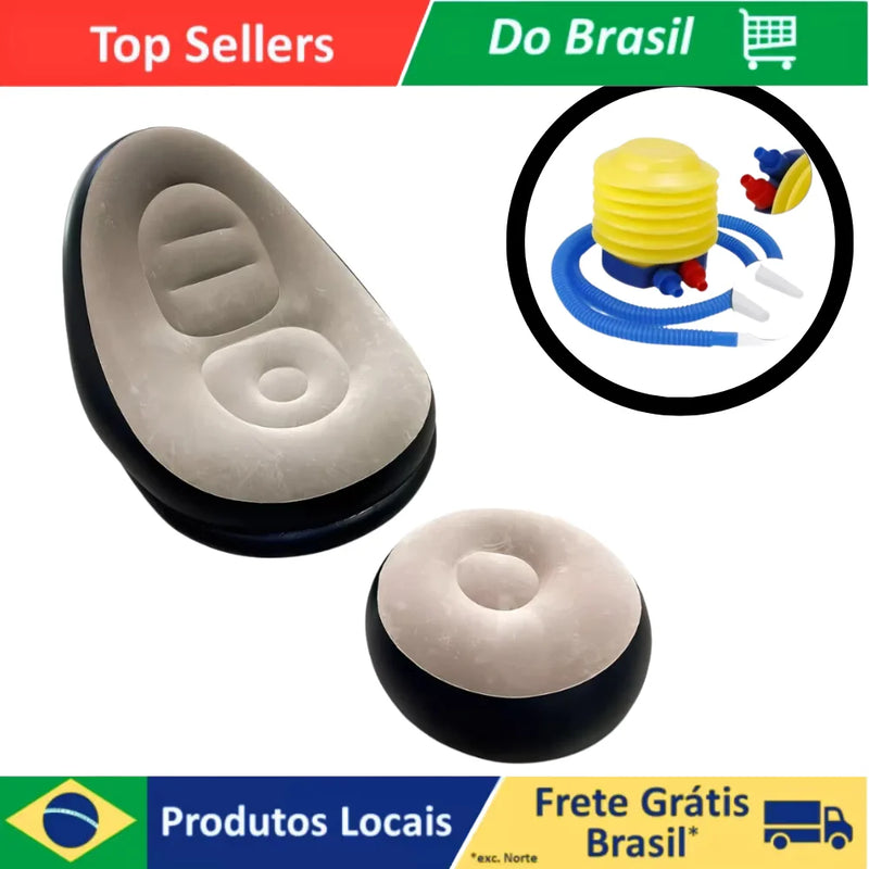 Sofá Poltrona Inflável Impermeável com Puff e Almofada para Descanso – Conforto Total para os Pésmba de Ar Inclusa Ultra Lounge