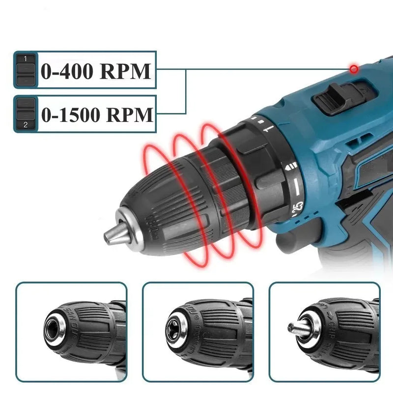 Parafusadeira elétrica 2 baterias 21V com maleta 28pcs bivolt