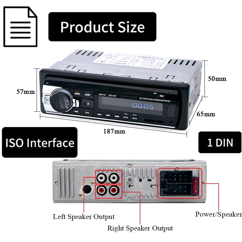 Rádio som automotivo - MP3/Player Digital/Bluetooth/FM/Aux/USB/Bluetooth