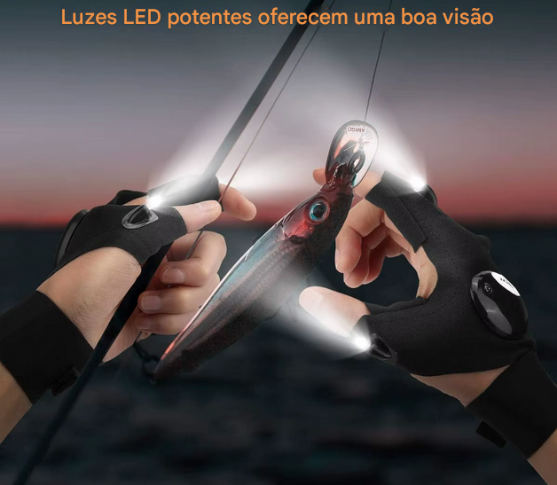 Luvas com lanternas LED a prova d'água para pesca, mecânica, e esportes