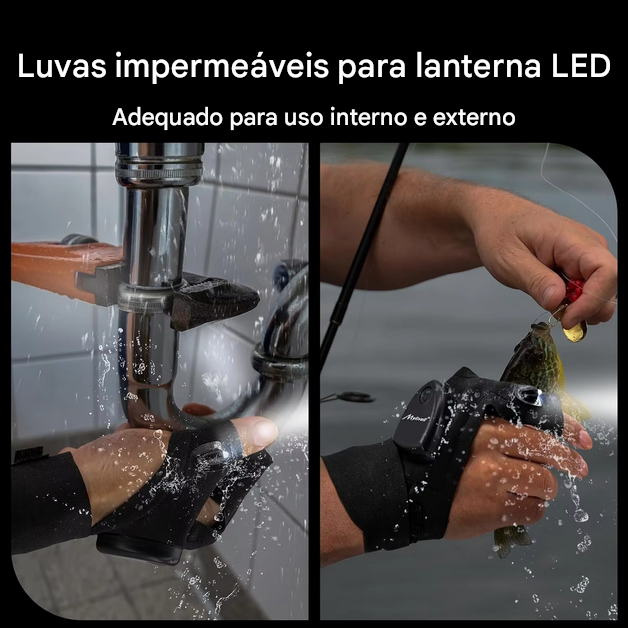 Luvas com lanternas LED a prova d'água para pesca, mecânica, e esportes