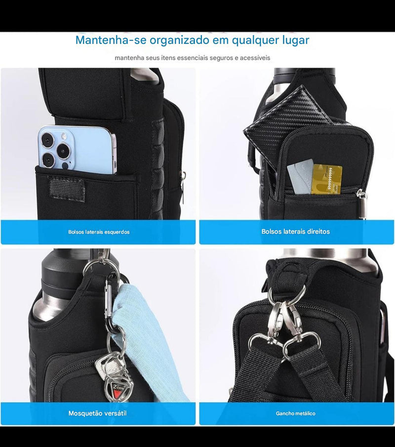 Bolsa magnética academia para garrafa de água, bolsa tiracolo, bolsa transversal para garrafa de água, suporte para telefone, bolsa para transporte de garrafa de água para homens e mulheres